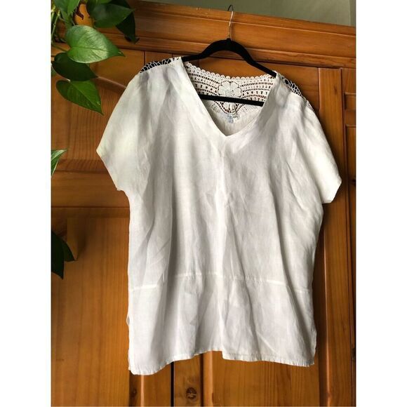 Vanessa Zani Women Tunic Blouse Lace Italy Linen White SZ L - Picture 2 of 10